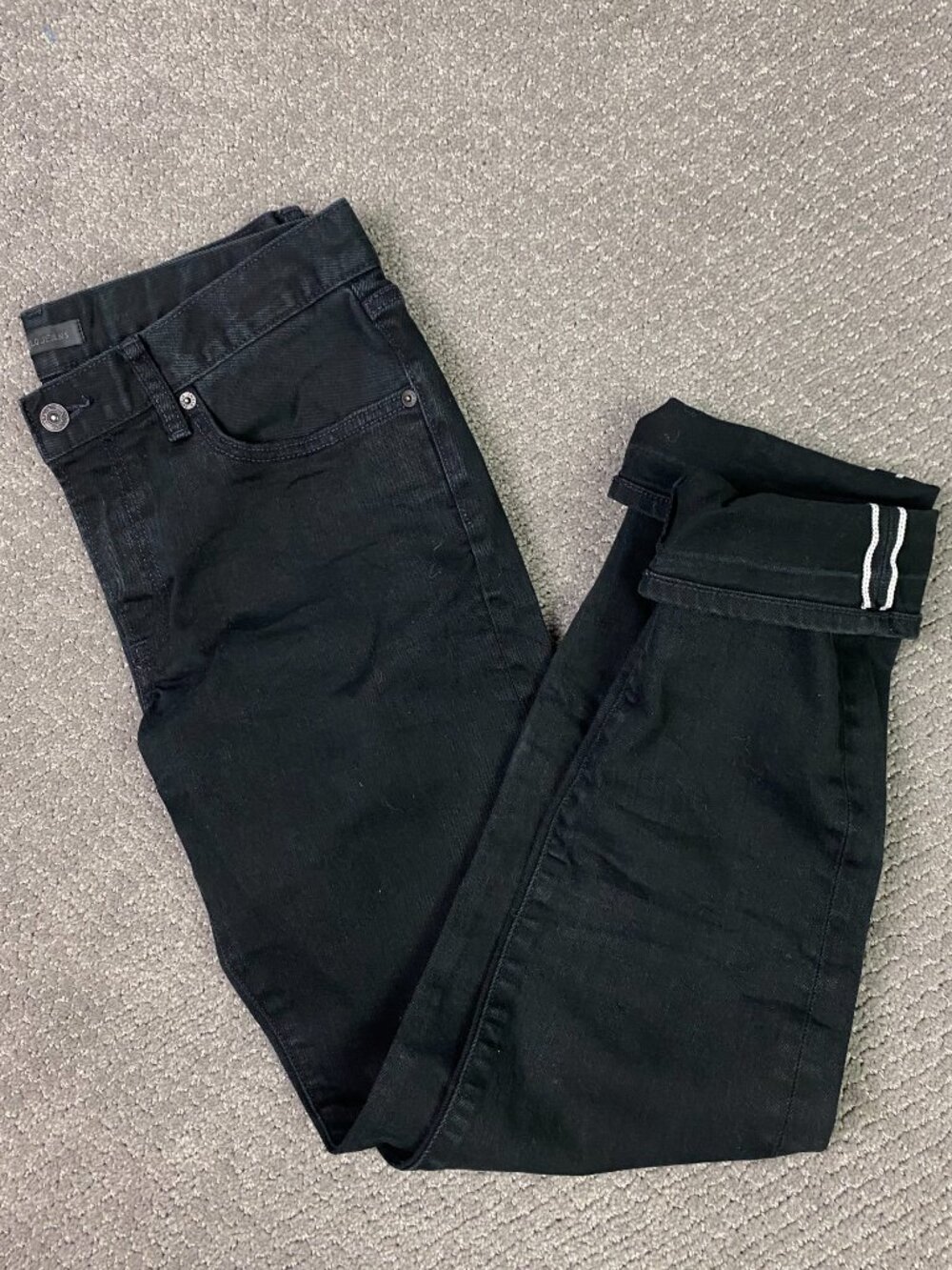 Uniqlo Jeans Mens 32x32 Measures 34x30 Black Selvedge Slim Straight 405630